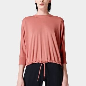 Sweaty Betty Tori Drawstring Top women's size US 10 athletic viscose salmon